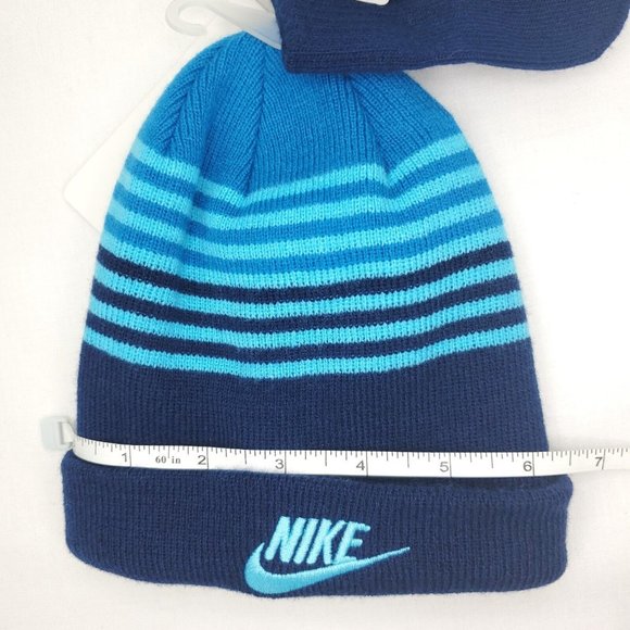 Nike Beanie & Mittens Boys Baby Toddler 12-24 Months Blue Teal 2 Piece Set - Picture 4 of 4